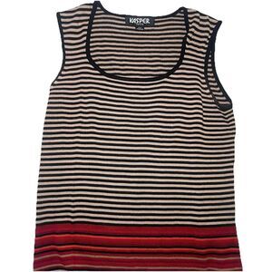 Kasper Petite PP Sleeveless Sweater Tank Top Stripe Beige Black Red Knit Vintage